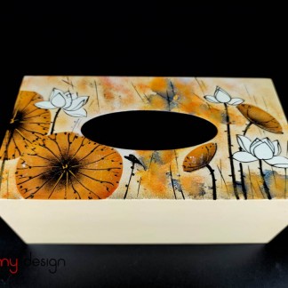  Cream pink tissue box hand-painted with lotus 12*25cm